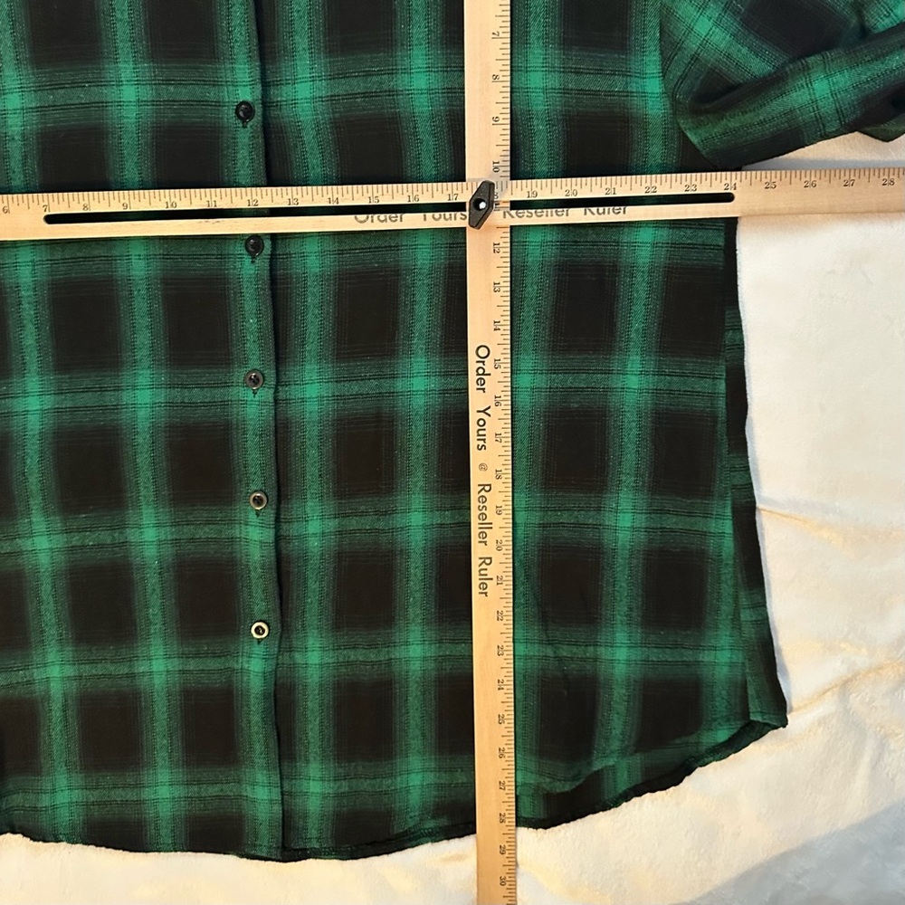 OOAK Upcycled Reworked New York Jets Plaid Flannel Shirt Button Up L Green Black - Picture 3 of 8